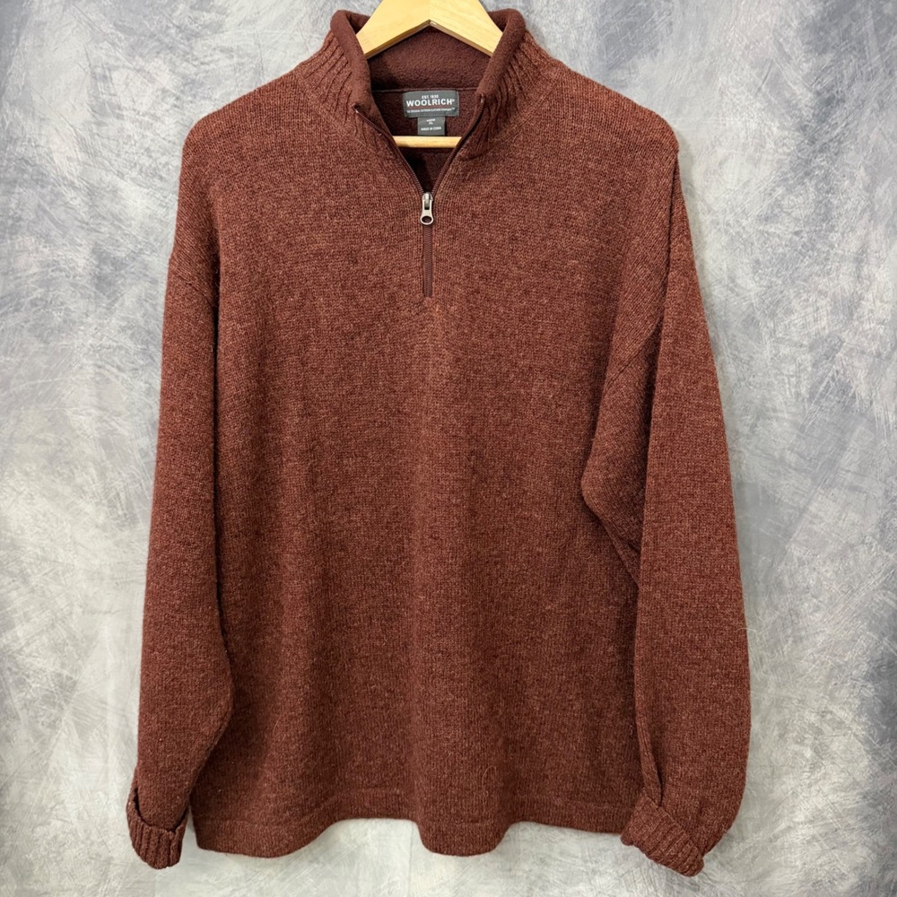 Woolrich Persimmon Rust 100% Wool Quarter Zip Sweater Mens XL  Cabin Gorpcore
